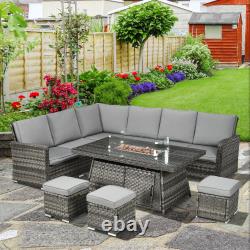 7 Pieces Rattan Garden Furniture Set with 50,000 BTU Fire Pit Table