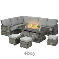 7 Pieces Rattan Garden Furniture Set with 50,000 BTU Fire Pit Table