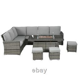 7 Pieces Rattan Garden Furniture Set with 50,000 BTU Fire Pit Table