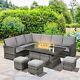 7 Pieces Rattan Garden Furniture Set With 50,000 Btu Gas Fire Pit Table Grey