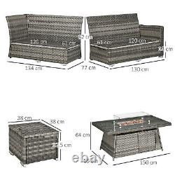 7 Pieces Rattan Garden Furniture Set with 50,000 BTU Gas Fire Pit Table Grey