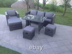 7 Seater Rattan Garden Furniture Set Sofa Dining Table Chair Stool Patio Grey