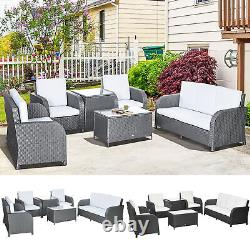 7 Seater Rattan Garden Furniture Set with Reclining Back, Cushion