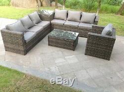 7 seater rattan sofa 2 coffee tables corner patio outdoor garden furniture grey