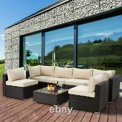 7PC Rattan Garden Furniture Corner Sofa Set Outdoor Patio Sofa