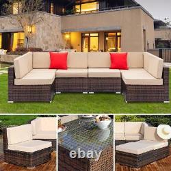 7PCS Rattan Garden Furniture U-Corner Sofa Set Brown Outdoor Patio Coffee Table