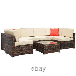 7PCS/Set Rattan Furniture Sofa Table Seat Outdoor Garden Patio Corner Wicker UK