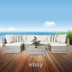 7Pcs Rattan Garden Furniture U Corner Sofa Set Lounge Outdoor Patio with Cushion
