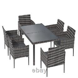 7pc Rattan Garden Furniture Set Wicker Patio Conservatory Dining Table and Chair