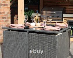 8 Cube Rattan Garden Furniture Set 8 Seater Dining Table Inc 4 Chairs & 4 Stools