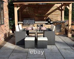 8 Cube Rattan Garden Furniture Set 8 Seater Dining Table Inc 4 Chairs & 4 Stools