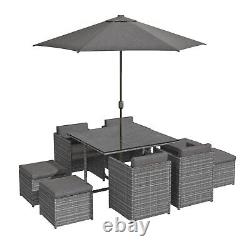 8 Seater Dark Grey Rattan Cube Garden Dining Set Parasol Included F FTR004DG