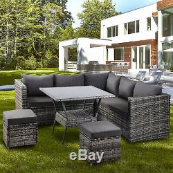 8 Seater Grey Rattan Sofa With Dining Table Outdoor Garden Furniture Grey