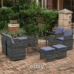 8 Seater Rattan Garden Furniture Grey Outdoor Patio Dining Table&Chair Wicker