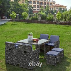 8 Seater Rattan Garden Furniture Grey Outdoor Patio Dining Table&Chair Wicker