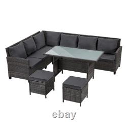 8 Seater Rattan Garden Furniture Set Corner Sofa Table Bench Stool with Cover