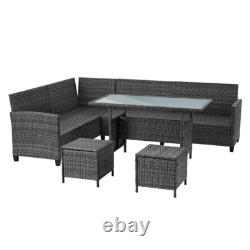 8 Seater Rattan Garden Furniture Set Corner Sofa Table Bench Stool with Cover