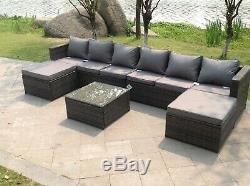 8 seater lounge wicker rattan sofa set footstool table outdoor garden furniture