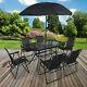 8pc Garden Patio Furniture Set Outdoor Black Rectangular Table Chairs & Parasol