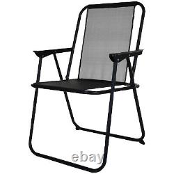 8PC Garden Patio Furniture Set Outdoor Black Rectangular Table Chairs & Parasol