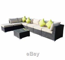 8PC Rattan Outdoor Garden Patio Furniture Corner Sofa Set Wicker Black Aluminium