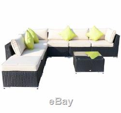 8PC Rattan Outdoor Garden Patio Furniture Corner Sofa Set Wicker Black Aluminium