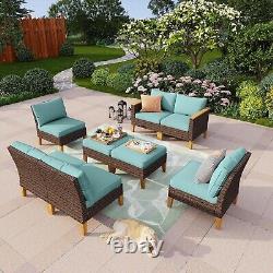 8Pcs Patio Conversation Sets Wicker Furniture Set Outdoor Rattan Sectional Sofa