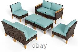 8Pcs Patio Conversation Sets Wicker Furniture Set Outdoor Rattan Sectional Sofa