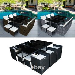 9/11 Pieces Rattan Garden Furniture Set Cube Dining Chairs Table Outdoor
