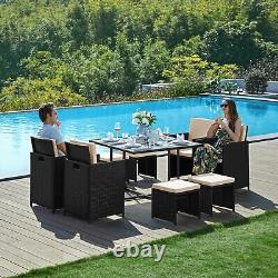 9-Piece Rattan Garden Furniture Set Patio Furniture Set LoungeSeat with Cushions