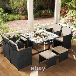 9-Piece Rattan Garden Furniture Set Patio Furniture Set LoungeSeat with Cushions