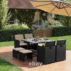 9-Piece Rattan Garden Furniture Set Patio Furniture Set LoungeSeat with Cushions