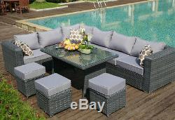 9 SEAT 1 dining TABLE Rattan Wicker Garden Furniture Conservatory Sofa SET GREY