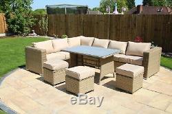 9 SEAT 1 dining TABLE Rattan Wicker Garden Furniture Conservatory Sofa SET Sand