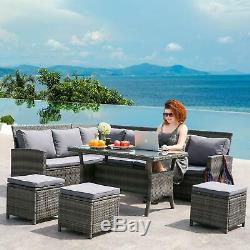 9 SEATERS RATTAN GARDEN FURNITURE Dining SET SOFA TABLE STOOL PATIO CONSERVATORY