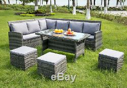 9 SEATERS RATTAN GARDEN FURNITURE Dining SET SOFA TABLE STOOL PATIO CONSERVATORY