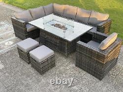 9 Seater Outdoor Rattan Garden Furniture Sets Fire Pit Dining Table Corner Sofa