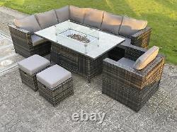 9 Seater Outdoor Rattan Garden Furniture Sets Fire Pit Dining Table Corner Sofa