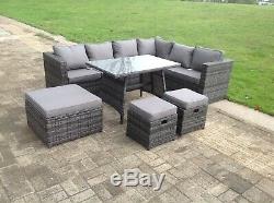 9 Seater Rattan Corner Sofa Outdoor Garden Furniture Dining Table Set Footstools