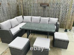 9 Seater Rattan Dining Table Garden Furniture Sofa Set Conservatory Outdoor Grey