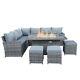 9 Seater Rattan Garden Furniture Corner Set With Gas Fire Pit Table With Cushion