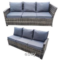 9 Seater Rattan Garden Furniture Corner Set with Gas Fire Pit Table with Cushion