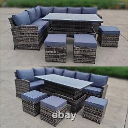 9 Seater Rattan Garden Furniture Corner Set with Height Adjustable Rising Table