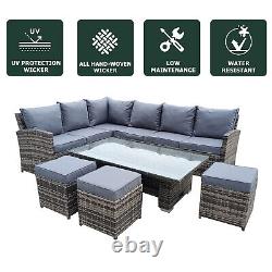 9 Seater Rattan Garden Furniture Corner Set with Height Adjustable Rising Table