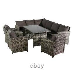 9 Seater Rattan Outdoor Garden Furniture Dining Set Corner Sofa Table & Chairs