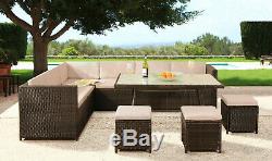 9 Seater Rattan Outdoor Garden Furniture Dining Set Corner Sofa Table & Stools