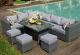 9 Seat Fully Assembled Rattan Garden Patio Furniture Corner Sofa Set Grey