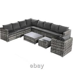 9-seater Rattan Garden Corner Sofa Set Patio Outdoor Furniture with Coffee Table