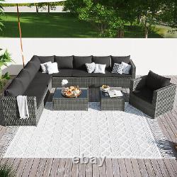 9-seater Rattan Garden Furniture Set Outdoor Patio Corner Sofa Table withCushions