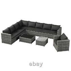 9-seater Rattan Garden Furniture Set Outdoor Patio Corner Sofa Table withCushions